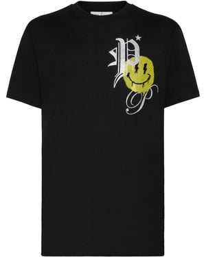 Philipp Plein T-Shirt Met Ronde Hals Smile - Zwart