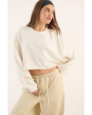 DSGN Studio Heavyweight Washed Oversized Long Sleeve Crop T-Shirt - Natural