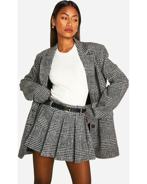 Boohoo Premium Wool Look Flannel Belted Mini Skirt - Grey