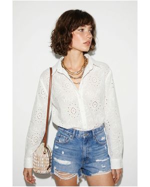 Bianco Lucci Embroidered Relaxed Fit Shirt - White