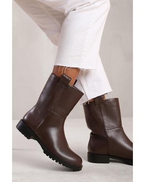 Where's That From Stitched Slip-On Mid Calf Boots - White