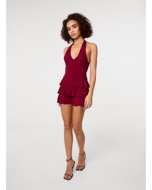 Pink Vanilla Lace Ruffle Playsuit - Red
