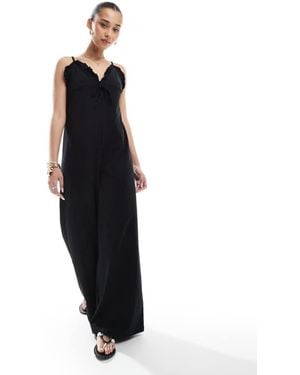 ASOS Cami Ruffle Wide Leg Jumpsuit - Black