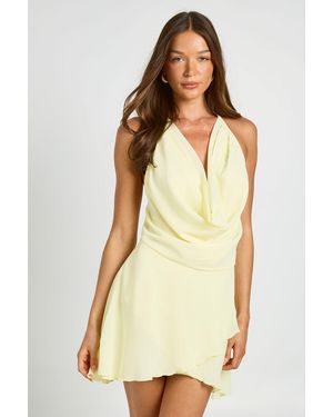 Boohoo Floral Chiffon Halterneck Layered Hem Mini Dress - Natural