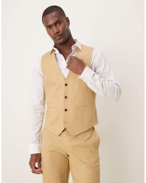 ASOS Linen Blend Slim Suit Waistcoat - Natural