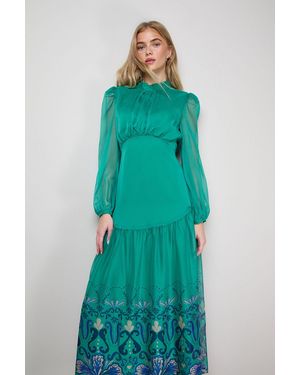 Oasis Printed Dropped Curved Waist Long Sleeve Maxi Dress - Green
