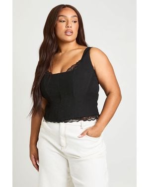 Boohoo Plus Lace Trim Corset Top - Black