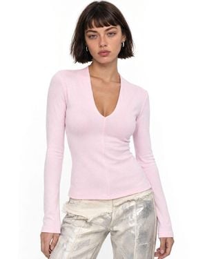 Busem Slim Fit V-Neck Long Sleeve Blouse - Pink