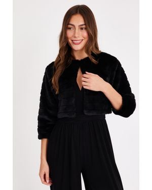 Quiz Faux Fur Cropped Cover Up - Black