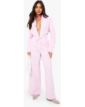 Boohoo Linen Look Drawstring Trousers - Pink