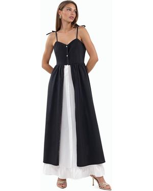 Msn-Collection Color-Blocked Square-Neck Maxi Dress - Blue
