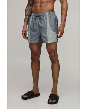 BoohooMAN Panelled Embroidered Short Length Swim - Blue