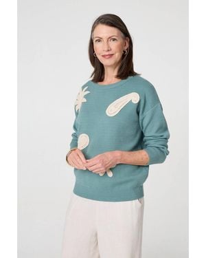 Izabel London Embroidered Front Long Sleeve Jumper - Blue