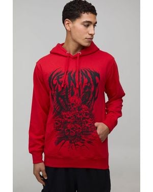 BoohooMAN Regular Fit Ice Nine Kills License Printed Hoodie - Red
