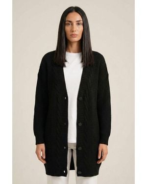 Bigdart Buttoned V-Neck Jacquard Cardigan - Black