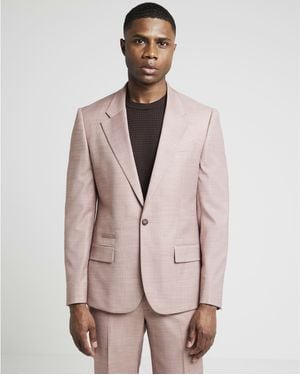 River Island Suit Jacket Slim Fit Textured Cotton - Pink