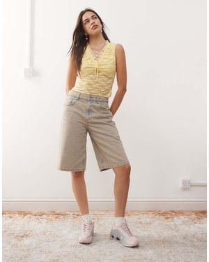 Reclaimed Vintage Lace Tie Detail Tank - Natural