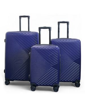Infinity Leather Hardshell Suitcase Robust 8 Wheel Luggage Cabin Case Bag Abs - Blue