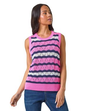 Roman Petite Stripe Knitted Vest - Purple