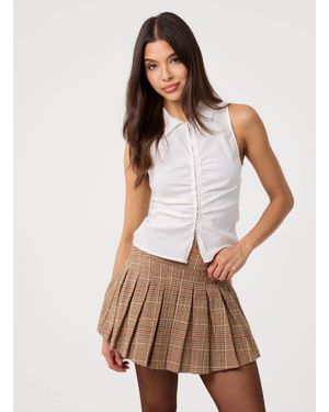 Pink Vanilla Double Zip Sleeveless Top - White
