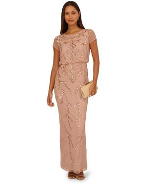Adrianna Papell Studio Bead Blouson Long Dress - Pink