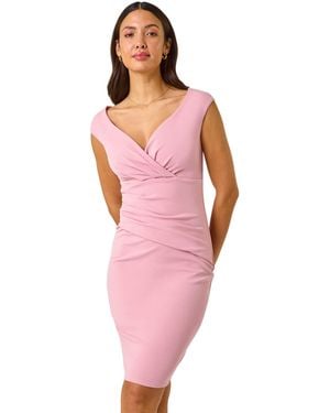 Roman Bardot Wrap Front Stretch Dress - Pink