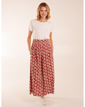 Blue Vanilla Vanilla Shirred Waist Wide Leg Aztec Trousers - White