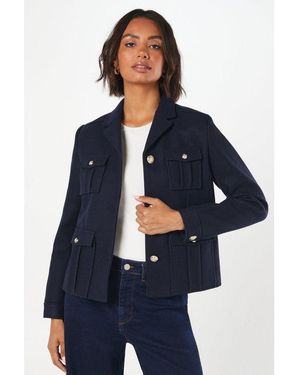 Dorothy Perkins Military Button Wool Short Jacket - Blue