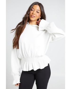 Boohoo Loopback Peplum Hem And Cuff Hoodie - White