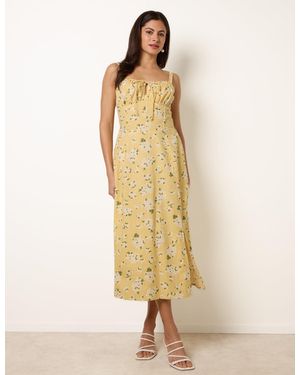 Blue Vanilla Midi Milkmaid Floral Dress - Natural
