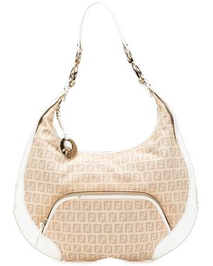 Fendi Hobo Logo Print Shoulder Bag - Natural