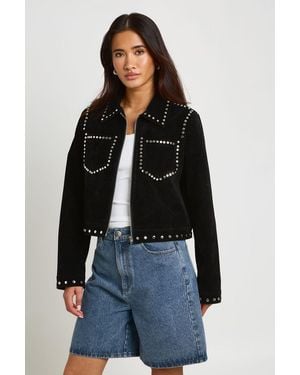 Boohoo Stud Detail Faux Suede Jacket - Black