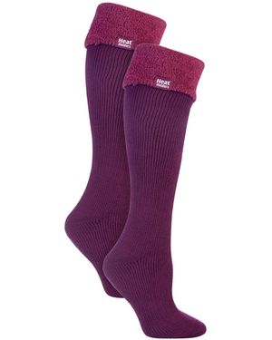 Heat Holders Ladies 2 Pack Wellington Soft Brushed Inner Boot Socks - Purple
