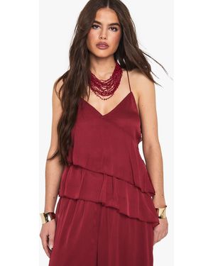 Boohoo Chiffon Double Hem Floaty Cami - Red
