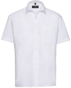 Russell Collection Poplin Easy-Care Short-Sleeved Shirt - White