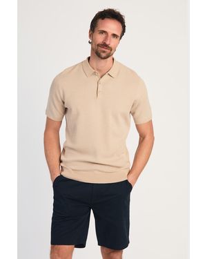Kensington Eastside Cotton Short Sleeve Button-Up Polo Shirt - Blue
