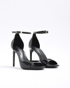 River Island Heels Closed Back Open Toe Skinny Shoes Pu - Black