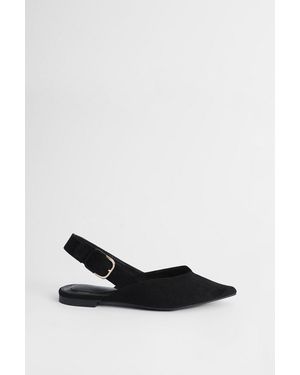 Oasis Sandy Faux Suede Pointed Slingback Buckle Flat Shoes - Black