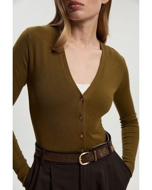 Karen Millen Viscose Blend Knitted Button Detail Cardigan - Green