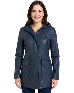 Infinity Leather Hooded Parka Jacket-Cairns Lamb Leather - Blue