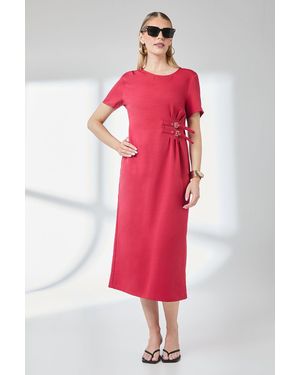 PRINCIPLES Buckle Detail Crepe Midi Dress - Red