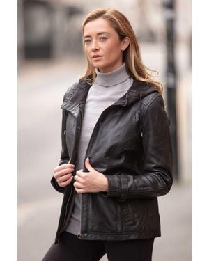 Ashwood Leather 'Nicola' Real Hooded Jacket Coat - Black