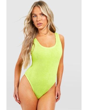 Boohoo Premium Crinkle Scoop Neck Swimsuit - Green