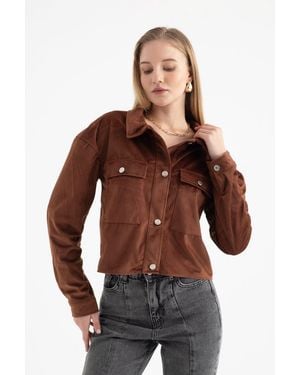 Hiccup Corduroy Polo Collar Buttoned Pocket Jacket - Brown