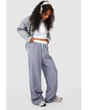 Boohoo Contrast Waistband Striped Wide Leg Trousers - Blue