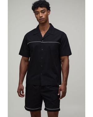 BoohooMAN Cotton Poplin Piping Detail Oversized Shirt & Relaxed Short Set - Black