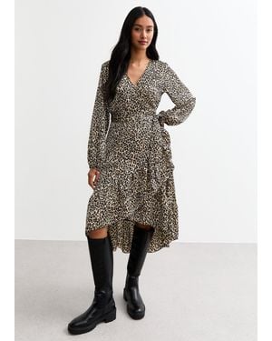 Gini London Animal Ruffle Mini Wrap Dress - Natural