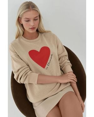 Hiccup Printed Crew Neck Raised Sweatshirt - Natural