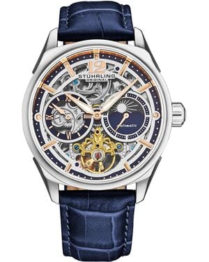 Stuhrling Vanguard 1019 Dual Time Automatic Skeleton - Blue