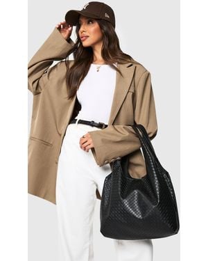 Boohoo Woven Slouchy Tote Bag - Black
